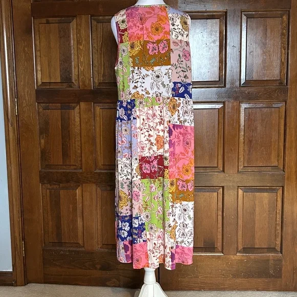Johnny Was Cosmo Easy Fit Tea Length Dress Patchwork Floral Bamboo Midi READ - Picture 3 of 10